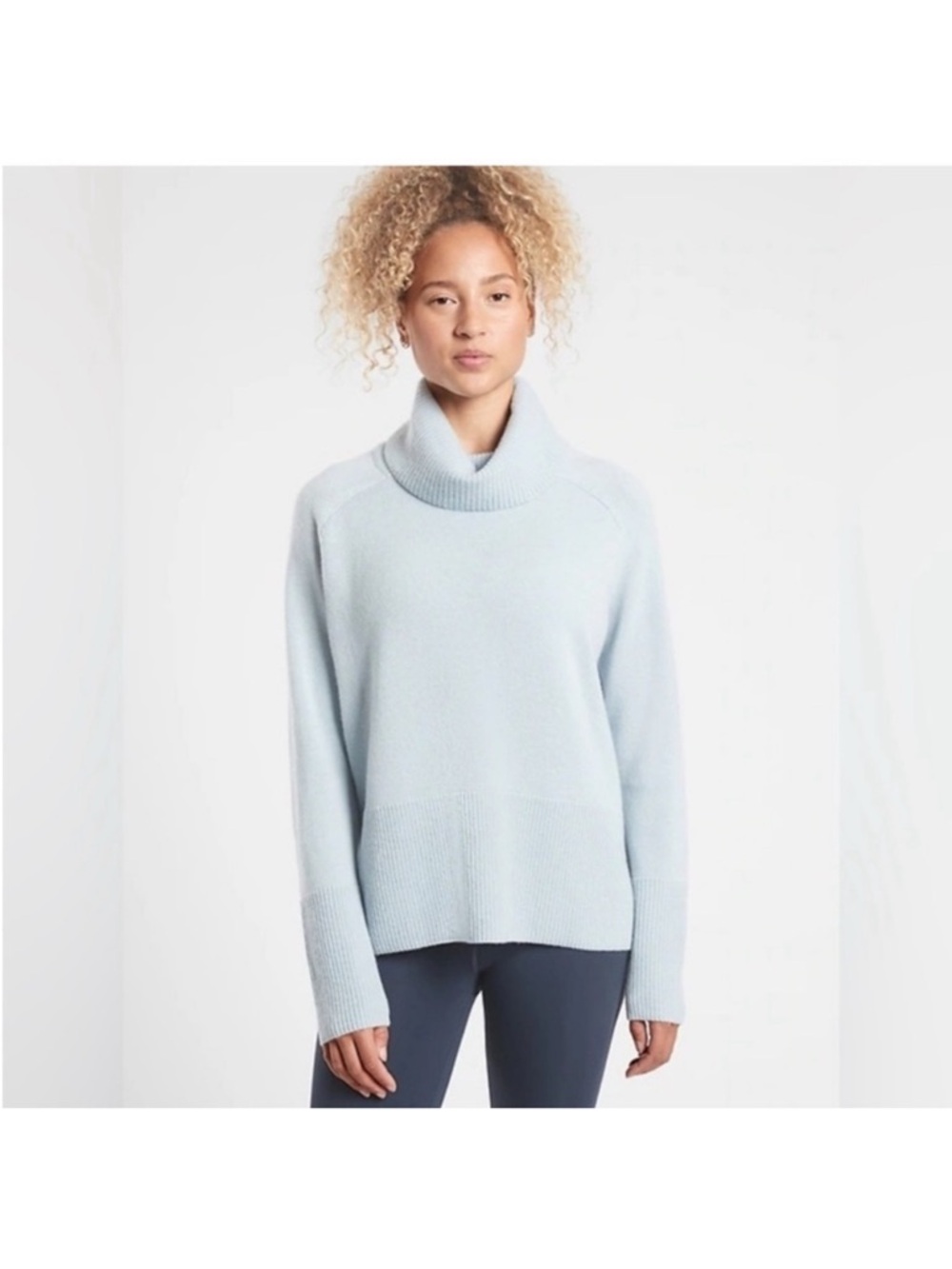 Athleta Aspen Light Blue Turtleneck Cashmere Blend Sweater
